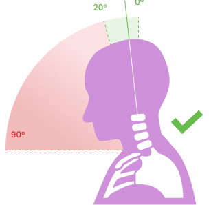 Diagram showing a person's neck with a green check mark indicating correct posture.